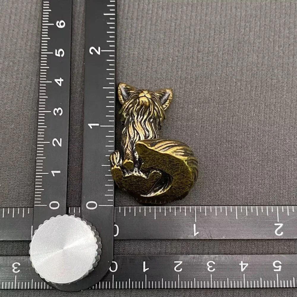 Brass Fox Figurine Miniature Wisdom Totem Altar Decor Spirit Animal 1970s Style - Picture 4 of 4